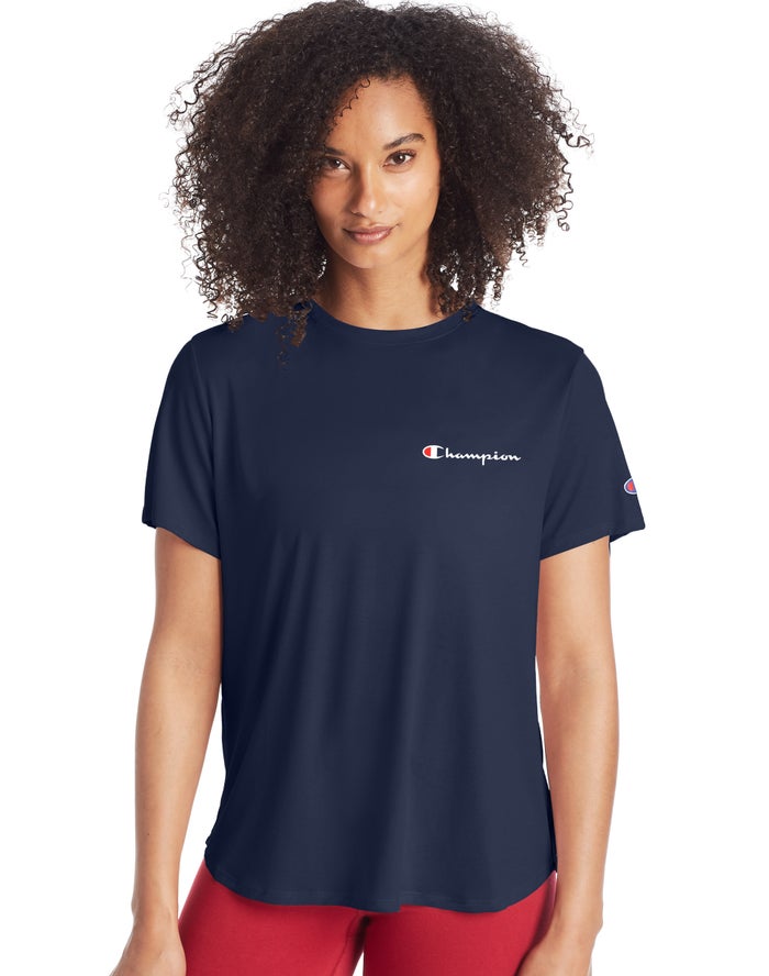 Champion T-Shirt Dames - Donkerblauw - Classic Script Logo ( 267803-ADO )